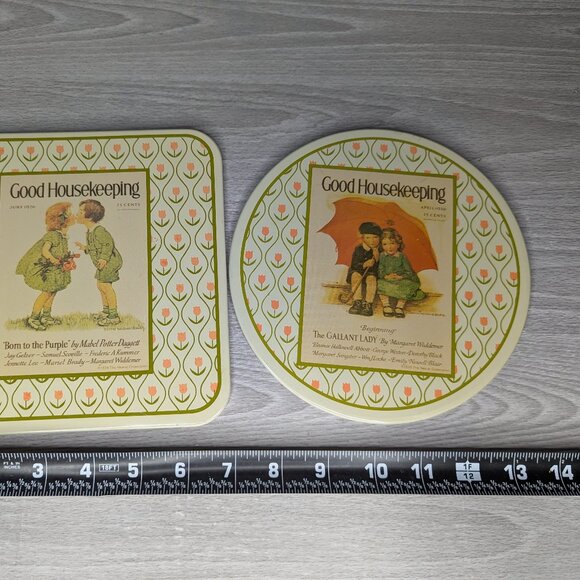 Vintage Cheinco Good Housekeeping Tin Hot Pad Square & Circle Set of 2 - Picture 8 of 9